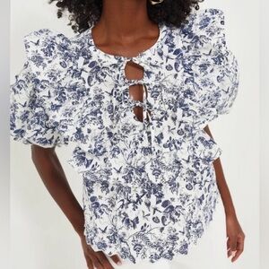 Tuckernuck HYACINTH HOUSE Navy Floral Ruffle Nadia Blouse—GORGEOUS!! Like New-M